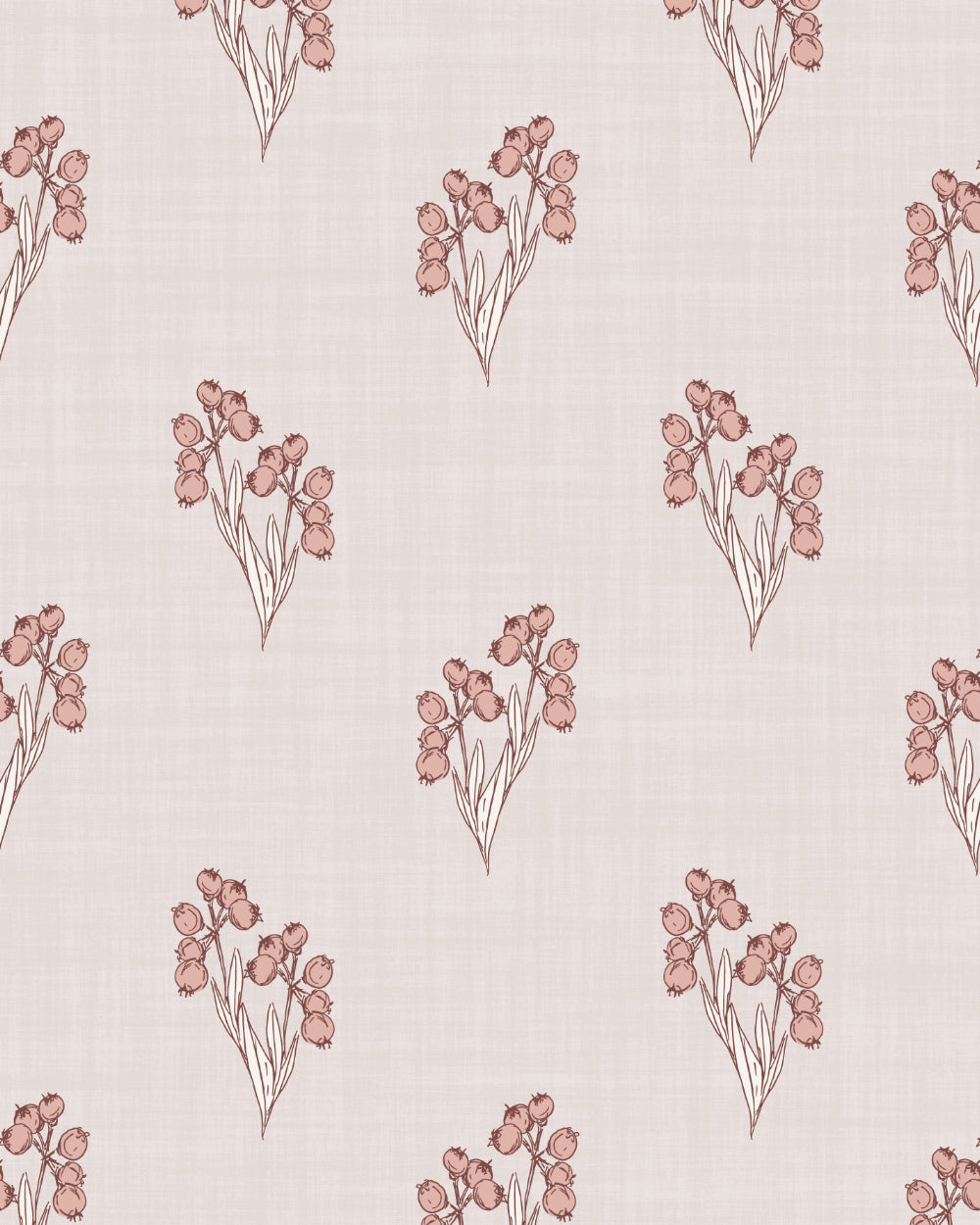 Foraged Bloom Blush wallpaper with small hand-drawn floral bouquets on a soft textured background.