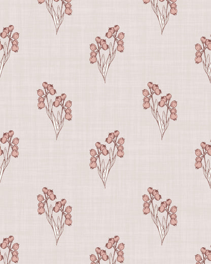 Foraged Bloom Blush wallpaper with small hand-drawn floral bouquets on a soft textured background.